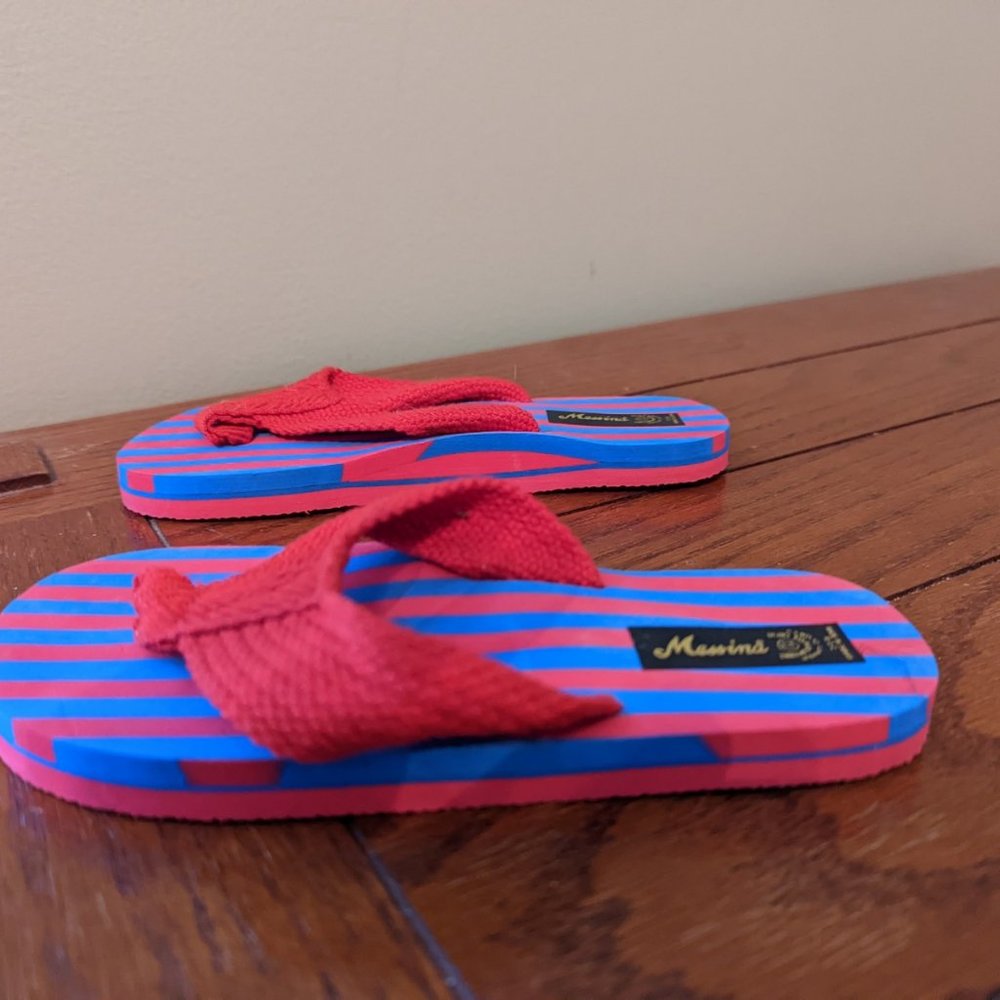 Messina Red & Blue Striped Sandals Thong Flip Flops Unisex Kids sz XS NWOT - Picture 6 of 8